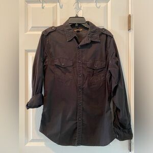 Helix Young Men’s Button Front Casual Shirt, Black- Size Small